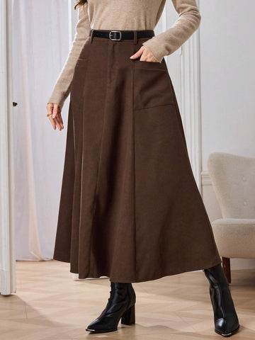 Modely Women's Solid Color Long Casual Skirt, Autumn/Winter Maxi Women Outfit Modely Women's Solid Color Long Casual Skirt, Autumn/Winter Maxi Women Outfit