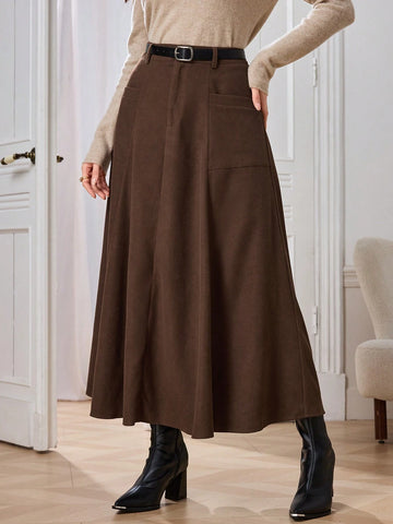 Modely Women's Solid Color Long Casual Skirt, Autumn/Winter Maxi Women Outfit Modely Women's Solid Color Long Casual Skirt, Autumn/Winter Maxi Women Outfit