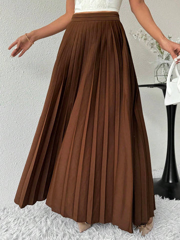 Modely Women's Solid Color Pleated Maxi Casual Skirt Modely Women's Solid Color Pleated Maxi Casual Skirt