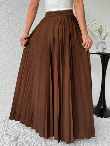 Modely Women's Solid Color Pleated Maxi Casual Skirt Modely Women's Solid Color Pleated Maxi Casual Skirt