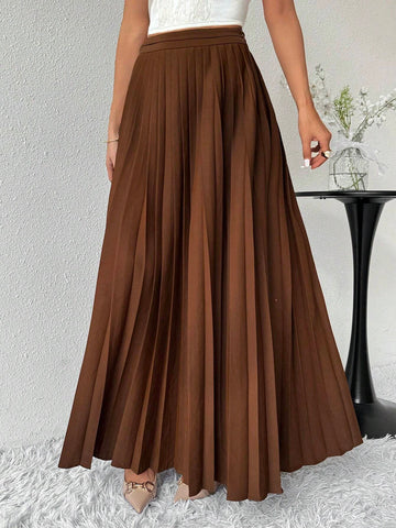 Modely Women's Solid Color Pleated Maxi Casual Skirt Modely Women's Solid Color Pleated Maxi Casual Skirt