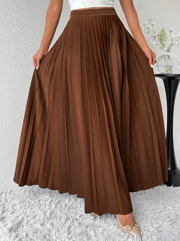 Modely Women's Solid Color Pleated Maxi Casual Skirt Modely Women's Solid Color Pleated Maxi Casual Skirt