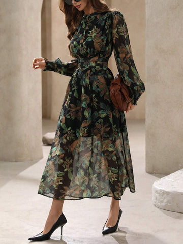 Modichic Elegant Ditsy Floral Waist Cinched Waist Long Sleeve Shirt Dress For Women Modichic Elegant Ditsy Floral Waist Cinched Waist Long Sleeve Shirt Dress For Women
