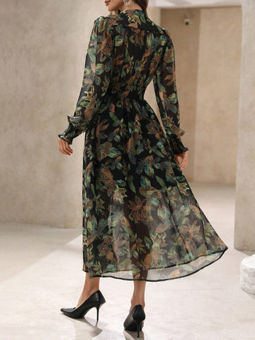 Modichic Elegant Ditsy Floral Waist Cinched Waist Long Sleeve Shirt Dress For Women Modichic Elegant Ditsy Floral Waist Cinched Waist Long Sleeve Shirt Dress For Women
