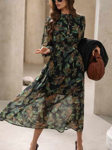 Modichic Elegant Ditsy Floral Waist Cinched Waist Long Sleeve Shirt Dress For Women Modichic Elegant Ditsy Floral Waist Cinched Waist Long Sleeve Shirt Dress For Women