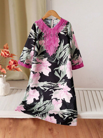 ommy And Me Matching Sets (2pcs Sold Separately)Young Girls Large Floral Print Dress, Suitable For Vacation, Outdoor, And Daily Wear ommy And Me Matching Sets (2pcs Sold Separately)Young Girls Large Floral Print Dress, Suitable For Vacation, Outdoor, And Daily Wear