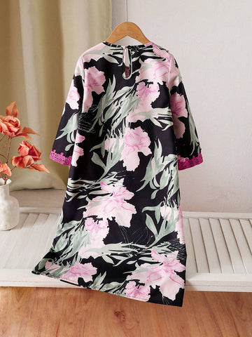 ommy And Me Matching Sets (2pcs Sold Separately)Young Girls Large Floral Print Dress, Suitable For Vacation, Outdoor, And Daily Wear ommy And Me Matching Sets (2pcs Sold Separately)Young Girls Large Floral Print Dress, Suitable For Vacation, Outdoor, And Daily Wear