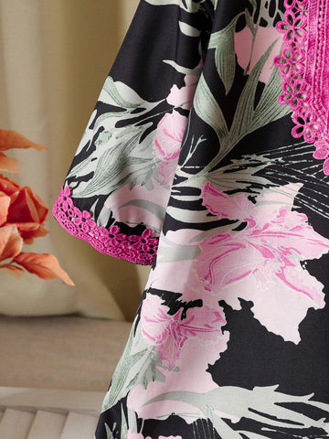ommy And Me Matching Sets (2pcs Sold Separately)Young Girls Large Floral Print Dress, Suitable For Vacation, Outdoor, And Daily Wear ommy And Me Matching Sets (2pcs Sold Separately)Young Girls Large Floral Print Dress, Suitable For Vacation, Outdoor, And Daily Wear