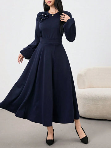 2pcs Urban Casual 3D Floral Print Suit Set For Women, Navy Blue 2pcs Urban Casual 3D Floral Print Suit Set For Women, Navy Blue