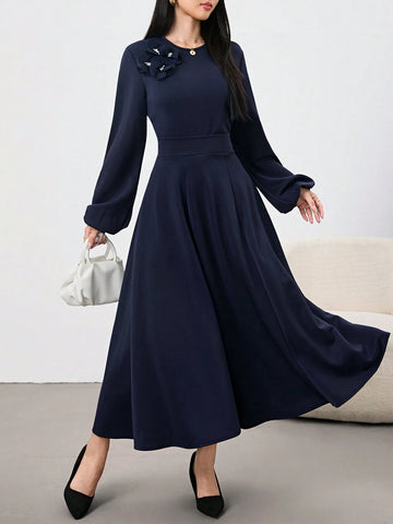 2pcs Urban Casual 3D Floral Print Suit Set For Women, Navy Blue 2pcs Urban Casual 3D Floral Print Suit Set For Women, Navy Blue