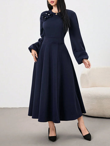 2pcs Urban Casual 3D Floral Print Suit Set For Women, Navy Blue 2pcs Urban Casual 3D Floral Print Suit Set For Women, Navy Blue