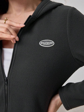 Women Double-Sided Sherpa Hooded Zip-Up Jacket And Casual Long Pants 2-Piece Set, Dark Grey Women Double-Sided Sherpa Hooded Zip-Up Jacket And Casual Long Pants 2-Piece Set, Dark Grey