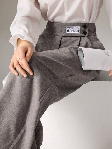 Mulvari Women's Letter Pleated Wide Leg Loose Elegant Pants Mulvari Women's Letter Pleated Wide Leg Loose Elegant Pants