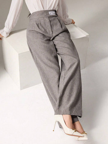 Mulvari Women's Letter Pleated Wide Leg Loose Elegant Pants Mulvari Women's Letter Pleated Wide Leg Loose Elegant Pants