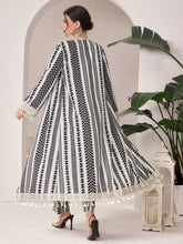 Women'S Geometric Printed Patchwork Fringed Cuff Jacket And Pants Set