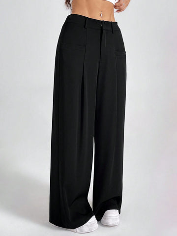 PETITE Ladies' Solid Color Pleated Wide Leg Pants PETITE Ladies' Solid Color Pleated Wide Leg Pants