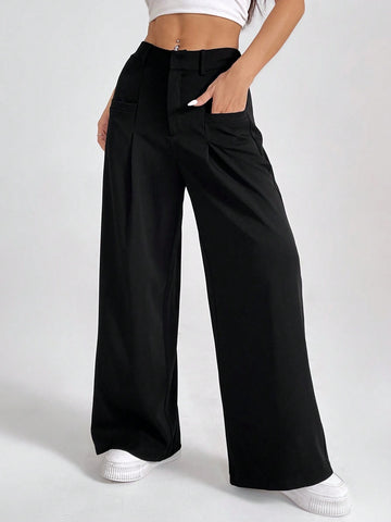 PETITE Ladies' Solid Color Pleated Wide Leg Pants PETITE Ladies' Solid Color Pleated Wide Leg Pants