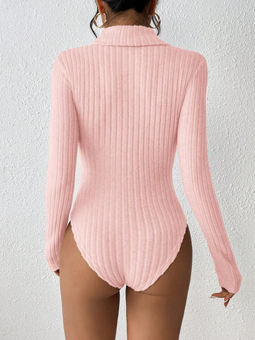 Turtleneck Ribbed Knit Spring Women Bodysuit Turtleneck Ribbed Knit Spring Women Bodysuit