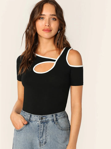 Contrast Binding Cutout Tee Contrast Binding Cutout Tee