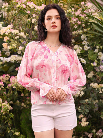 Privé Floral Printed Chiffon Long Sleeve Shirt Privé Floral Printed Chiffon Long Sleeve Shirt
