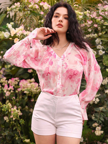 Privé Floral Printed Chiffon Long Sleeve Shirt Privé Floral Printed Chiffon Long Sleeve Shirt