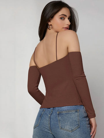 Halter Off Shoulder Rib-knit Tee Halter Off Shoulder Rib-knit Tee