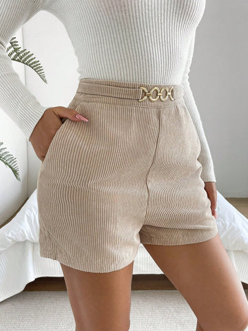 High Waist Chain Detail Corduroy Shorts High Waist Chain Detail Corduroy Shorts