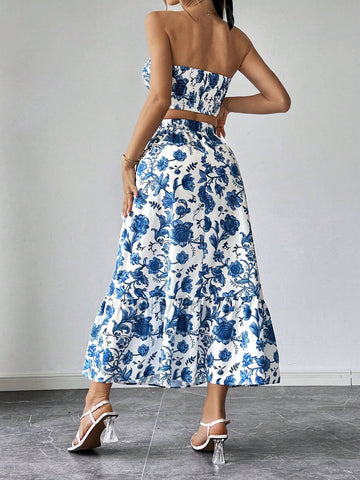 Ladies' Printed Simple Daily Top & Skirt Set Ladies' Printed Simple Daily Top & Skirt Set