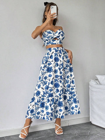 Ladies' Printed Simple Daily Top & Skirt Set Ladies' Printed Simple Daily Top & Skirt Set