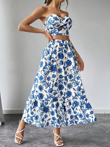 Ladies' Printed Simple Daily Top & Skirt Set Ladies' Printed Simple Daily Top & Skirt Set