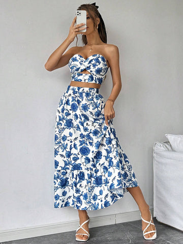 Ladies' Printed Simple Daily Top & Skirt Set Ladies' Printed Simple Daily Top & Skirt Set