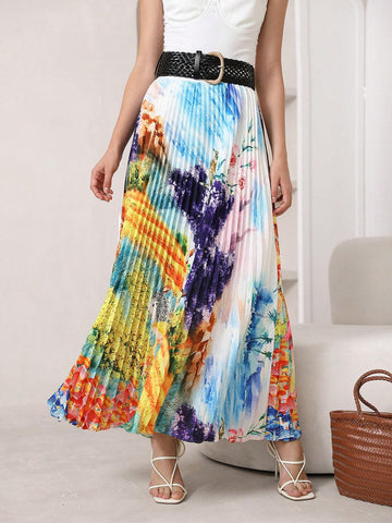 Privé Plants Print Pleated Skirt Without Belt Privé Plants Print Pleated Skirt Without Belt