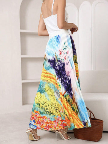 Privé Plants Print Pleated Skirt Without Belt Privé Plants Print Pleated Skirt Without Belt