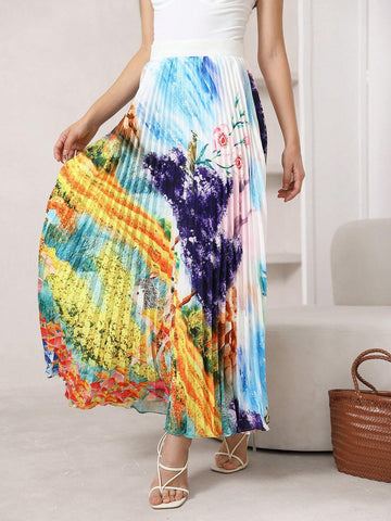 Privé Plants Print Pleated Skirt Without Belt Privé Plants Print Pleated Skirt Without Belt