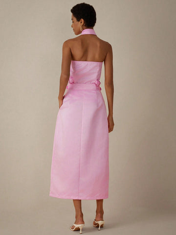 Sleeveless Polo Collar Short Shirt Design W/ Metal Buckled Belt & High-Waist A-Line Skirt Set Sleeveless Polo Collar Short Shirt Design W/ Metal Buckled Belt & High-Waist A-Line Skirt Set