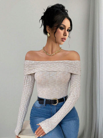 Solid Color Floral Textured Off-Shoulder Pleated Sexy Bodysuit Solid Color Floral Textured Off-Shoulder Pleated Sexy Bodysuit