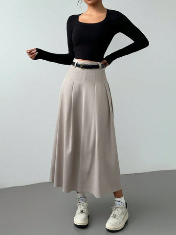 Privé Spring & Autumn New High Waist A-Line Knee-Length Pleated Skirt Maxi Women Outfit Privé Spring & Autumn New High Waist A-Line Knee-Length Pleated Skirt Maxi Women Outfit