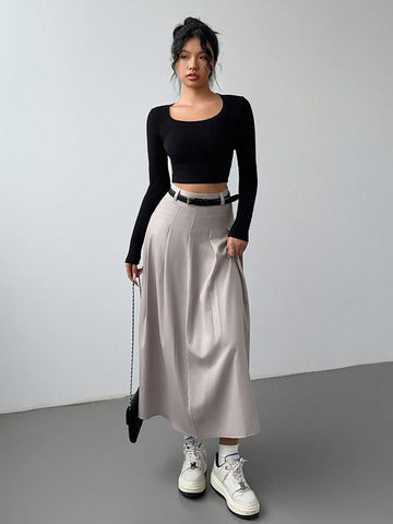 Privé Spring & Autumn New High Waist A-Line Knee-Length Pleated Skirt Maxi Women Outfit Privé Spring & Autumn New High Waist A-Line Knee-Length Pleated Skirt Maxi Women Outfit