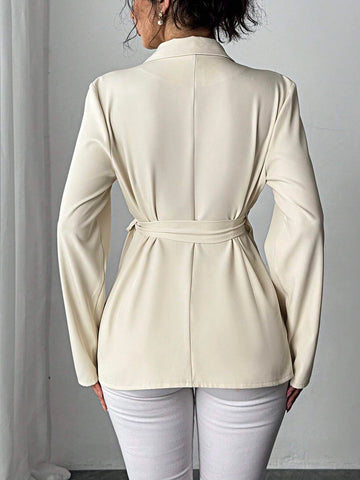 Privé Turn-Down Collar Long Sleeve Tie Side Shirt, Elegant Office Wear Top Privé Turn-Down Collar Long Sleeve Tie Side Shirt, Elegant Office Wear Top