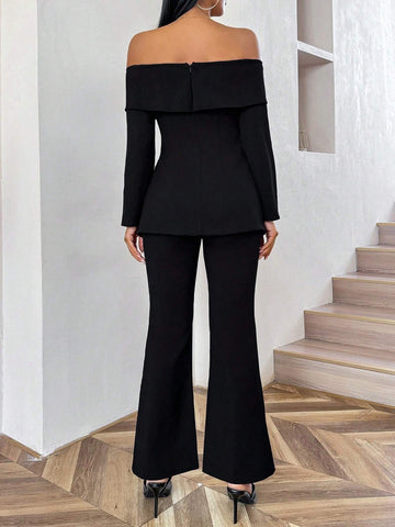Women Bardot Top And Long Pants Set Women Bardot Top And Long Pants Set
