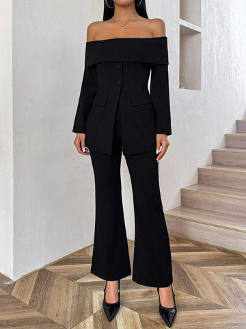 Women Bardot Top And Long Pants Set Women Bardot Top And Long Pants Set