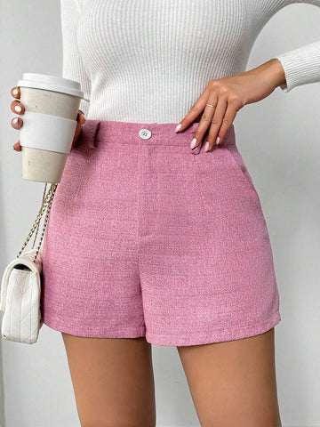 Privé Women Pink Chunky Knit Casual Shorts Privé Women Pink Chunky Knit Casual Shorts
