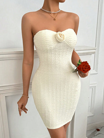 Women Valentine's Day Three-Dimensional Flower Jacquard Strapless Bodycon Dress Women Valentine's Day Three-Dimensional Flower Jacquard Strapless Bodycon Dress