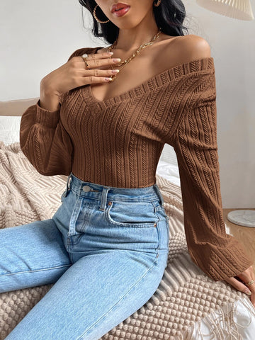Women's Autumn Simple Casual Elegant V-Neck Lantern Sleeve Long Sleeve T-Shirt, Fall Tee Clothes Going Out Tops Fall Women Clothes Women's Autumn Simple Casual Elegant V-Neck Lantern Sleeve Long Sleeve T-Shirt, Fall Tee Clothes Going Out Tops Fall Women Clothes