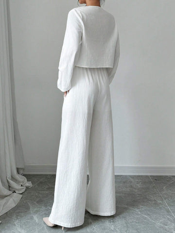 Women's Elegant 2pcs Butterfly Tie Up Cotton Top And Pants Set,Wide-Leg Pants Set,Women's Minimalist Casual Stylish Vacation Tie-Front Loose Blouse & High-Waist Elastic Loose Pants Set ,Autumn/Winter Women's Elegant 2pcs Butterfly Tie Up Cotton Top And Pants Set,Wide-Leg Pants Set,Women's Minimalist Casual Stylish Vacation Tie-Front Loose Blouse & High-Waist Elastic Loose Pants Set ,Autumn/Winter