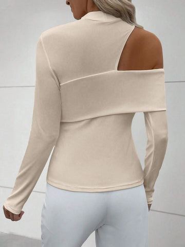 Women's Ribbed One Shoulder Long Sleeve T-Shirt, Minimalist And Fashionable For Casual Everyday Wear Women's Ribbed One Shoulder Long Sleeve T-Shirt, Minimalist And Fashionable For Casual Everyday Wear