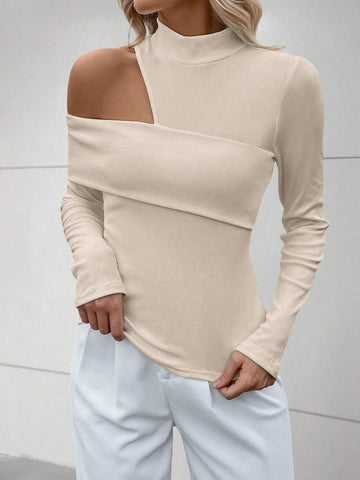 Women's Ribbed One Shoulder Long Sleeve T-Shirt, Minimalist And Fashionable For Casual Everyday Wear Women's Ribbed One Shoulder Long Sleeve T-Shirt, Minimalist And Fashionable For Casual Everyday Wear