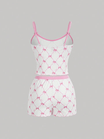 Butterfly Printed Bowknot Crop Top Camisole And Shorts Set Butterfly Printed Bowknot Crop Top Camisole And Shorts Set