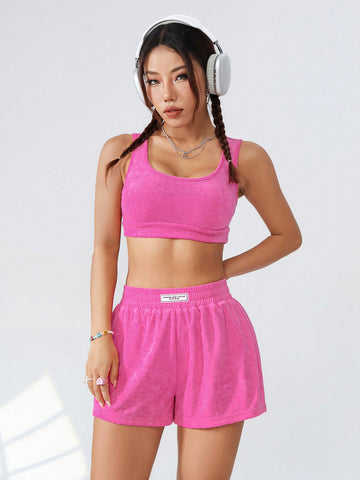 Women'S Short Crop Top And Letter Print Denim Shorts Women'S Short Crop Top And Letter Print Denim Shorts