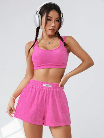 Women'S Short Crop Top And Letter Print Denim Shorts Women'S Short Crop Top And Letter Print Denim Shorts